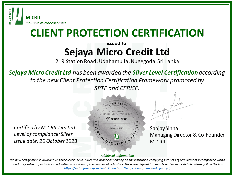 23-10-20 M-CRIL CP Certificate – Sejaya Micro Credit Ltd – Silver Level (3) (1)
